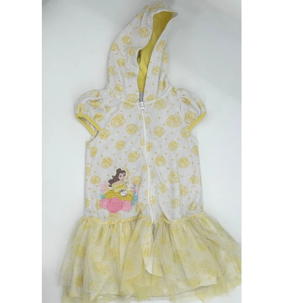 Disney Store Belle Beauty and the Beast Girls Rose Terry Cloth Zip Cover Up 5/6